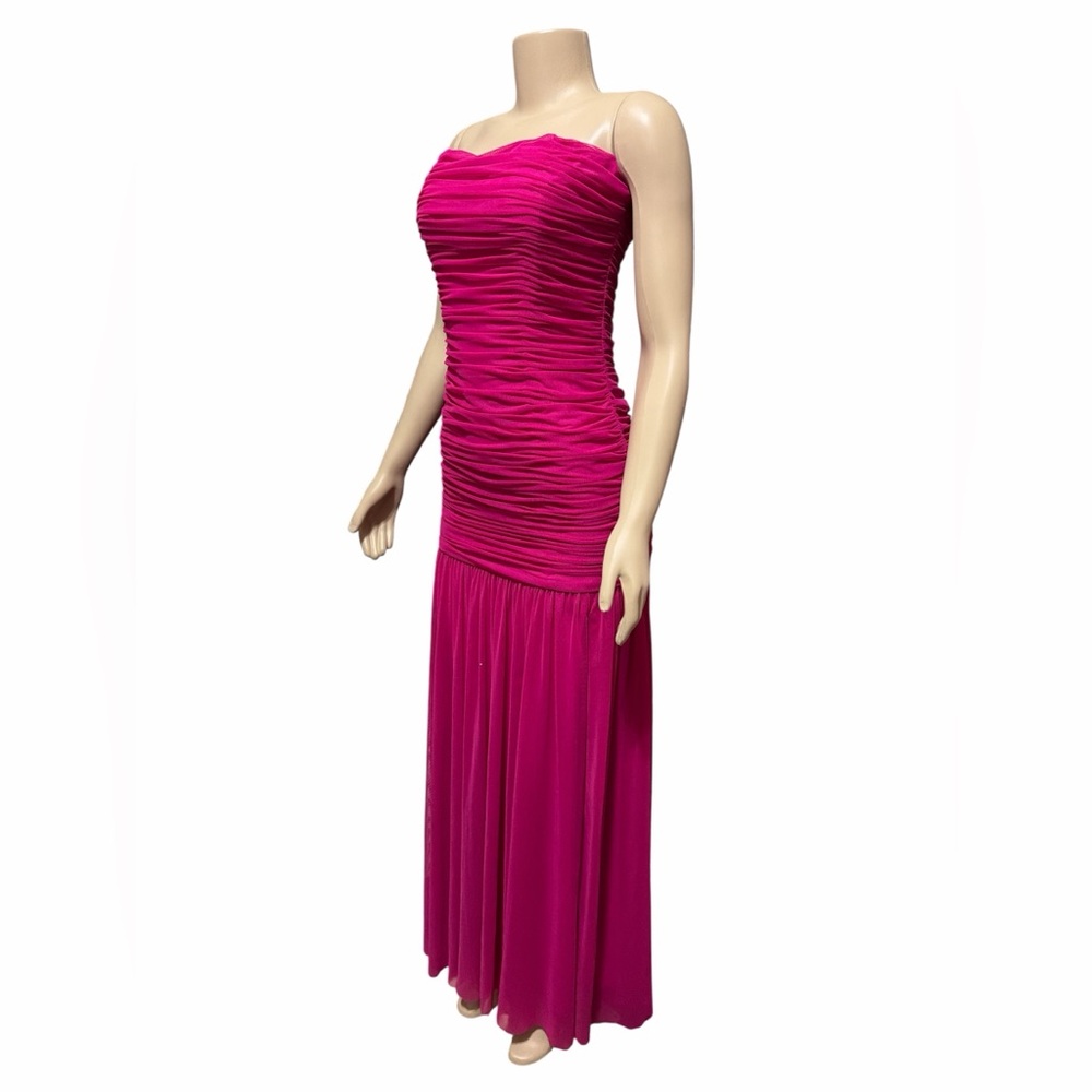 NWT Xscape Evenings Sz 8 Hot Pink Ruched Strapless Maxi Gown Dress Formal $288 - Picture 3 of 8